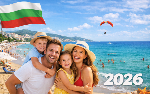 Летний отдых в Болгарии 2026 на морском курорте, семья на пляже