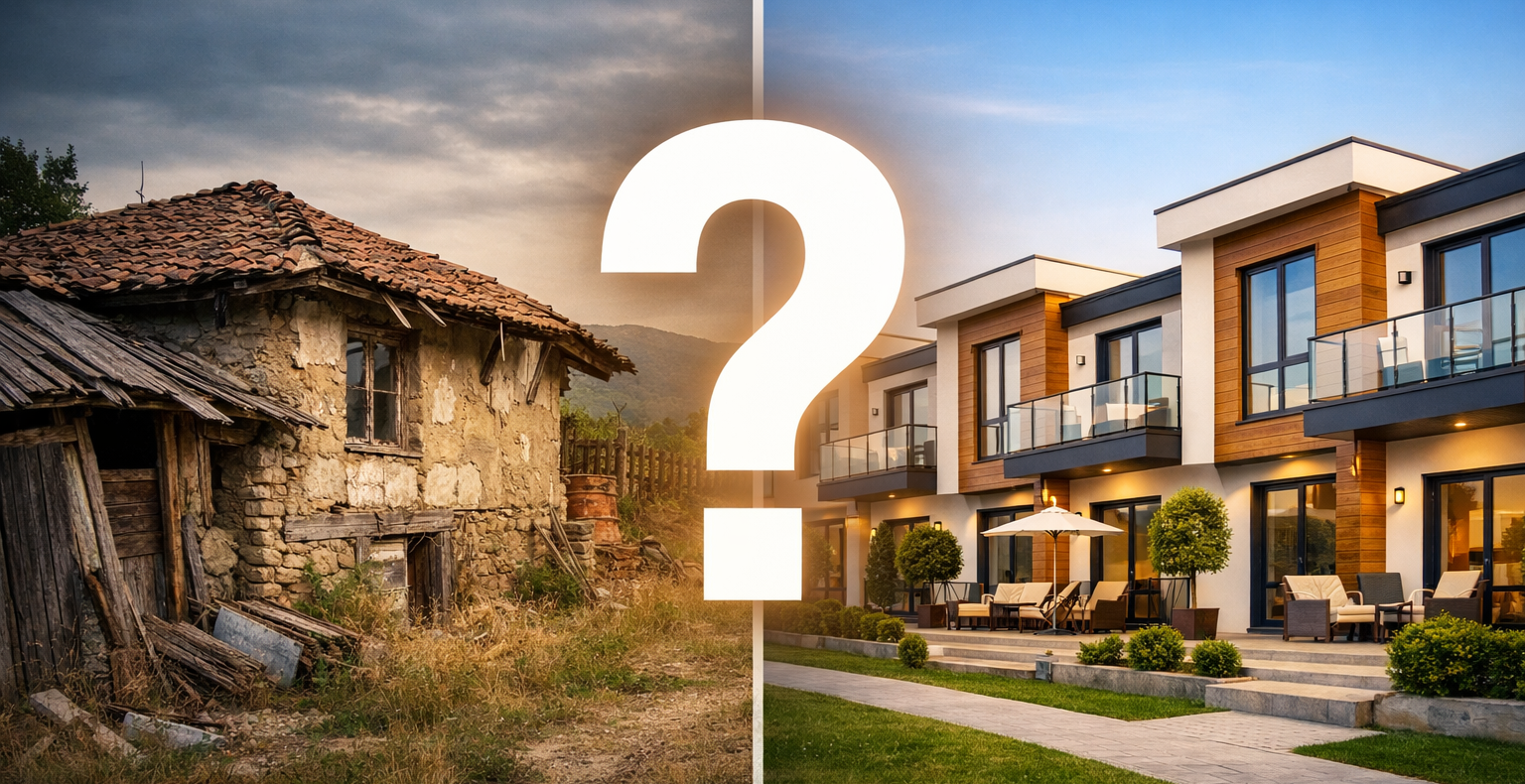 старый дом и новый таунхаус в Болгарии сравнение цен на недвижимость 2026