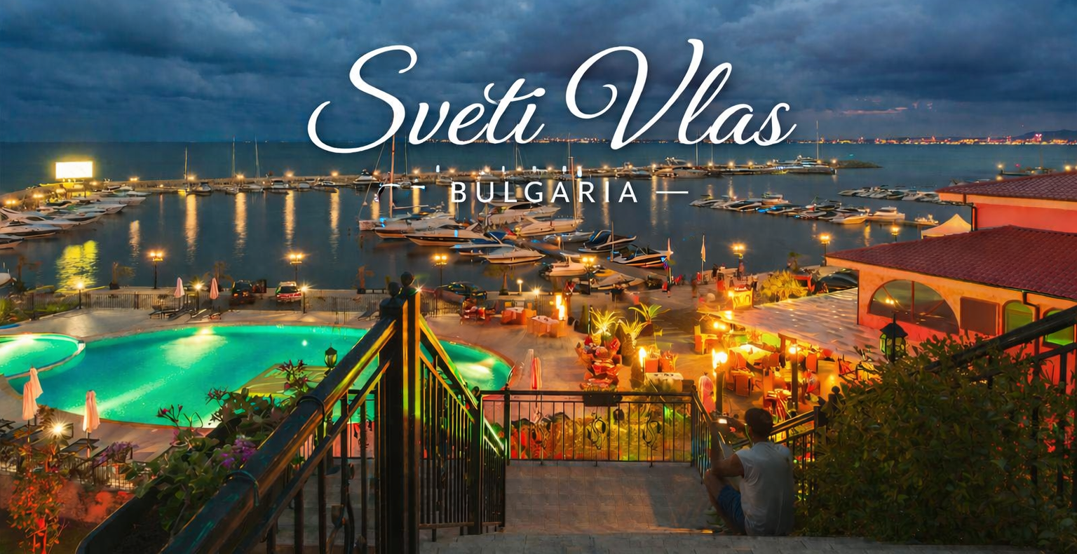 Свети Влас Болгария марина яхты вид на море вечером