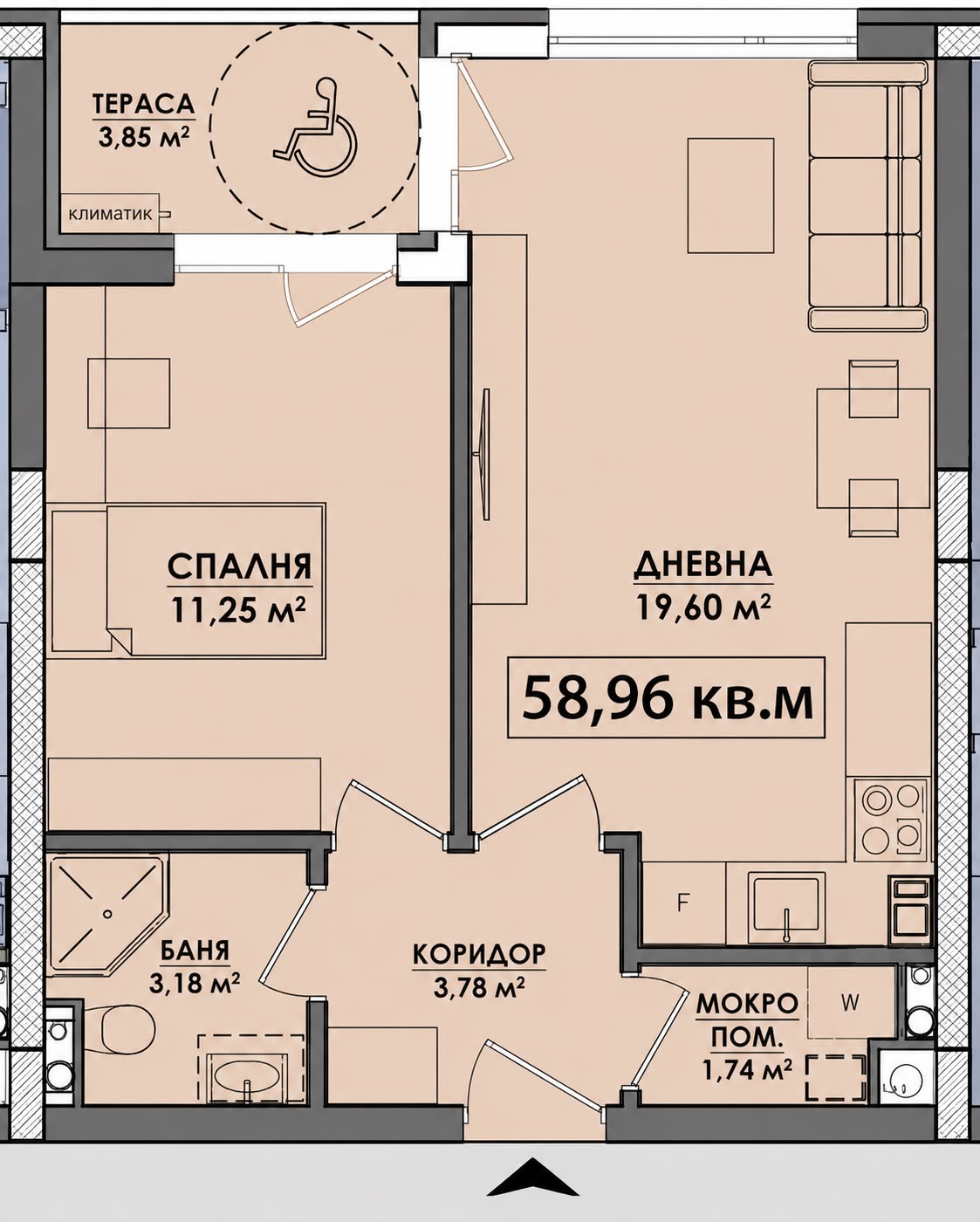 Двухкомнатная квартира в доме с газификацией,  Азимут 1 &mdash; Бургас ID: 104900 - фото 2